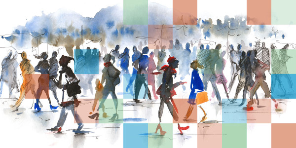 illustration of crowded street